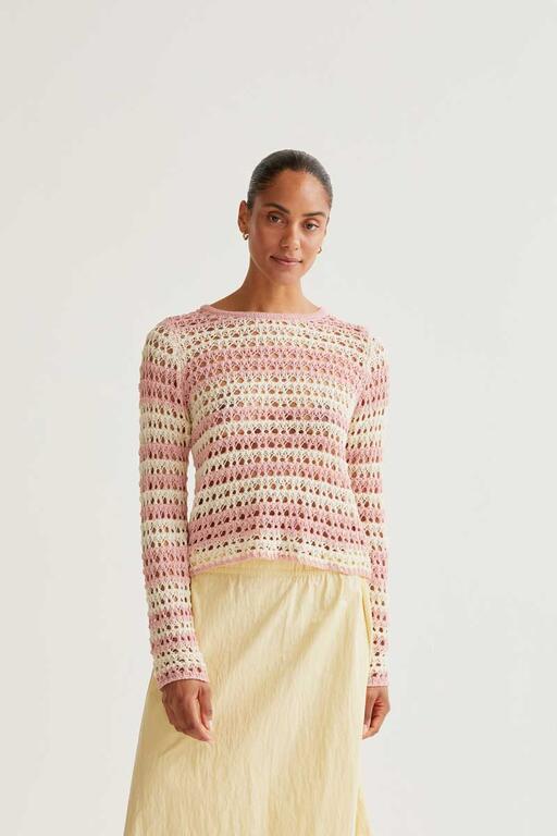 Top de punto calado con rayas blanco y rosa