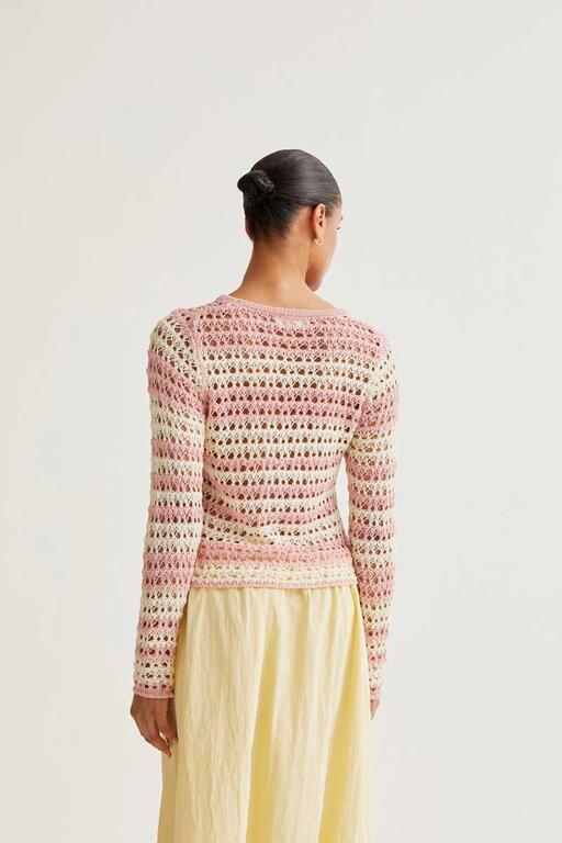 Top de punto calado con rayas blanco y rosa