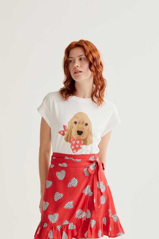 Camiseta con estampado de perrito coker