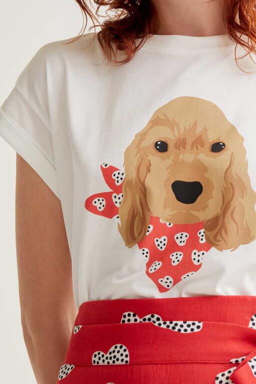 Camiseta con estampado de perrito coker