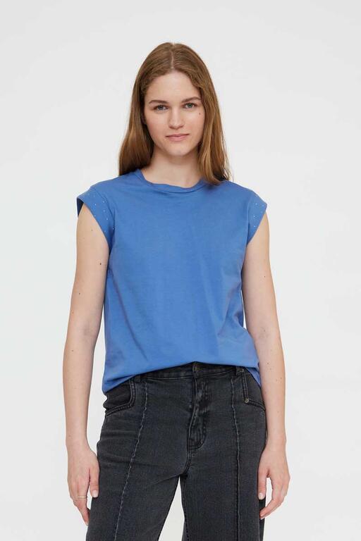 Camiseta de manga corta azul 100% algodón