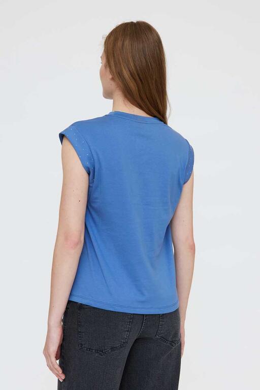 Camiseta de manga corta azul 100% algodón