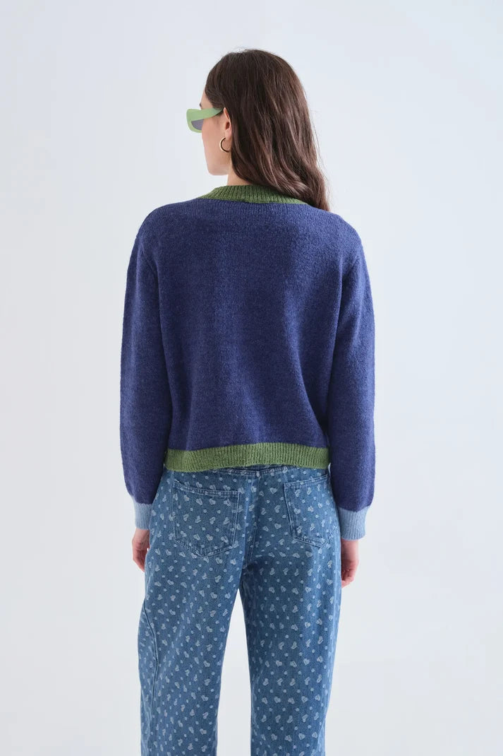 Cárdigan punto verde azul