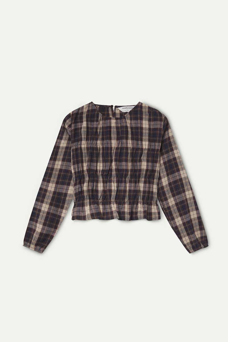 Top 100% algodón con estampado de cuadros marrón