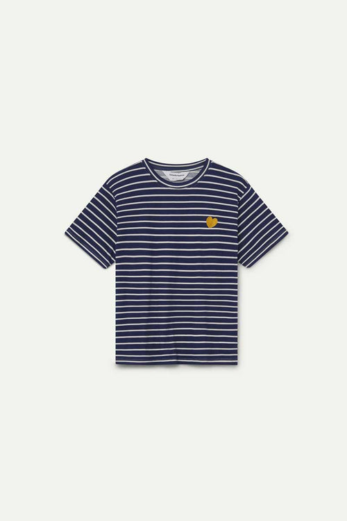 Camiseta 100% algodón con estampado de rayas azul marino