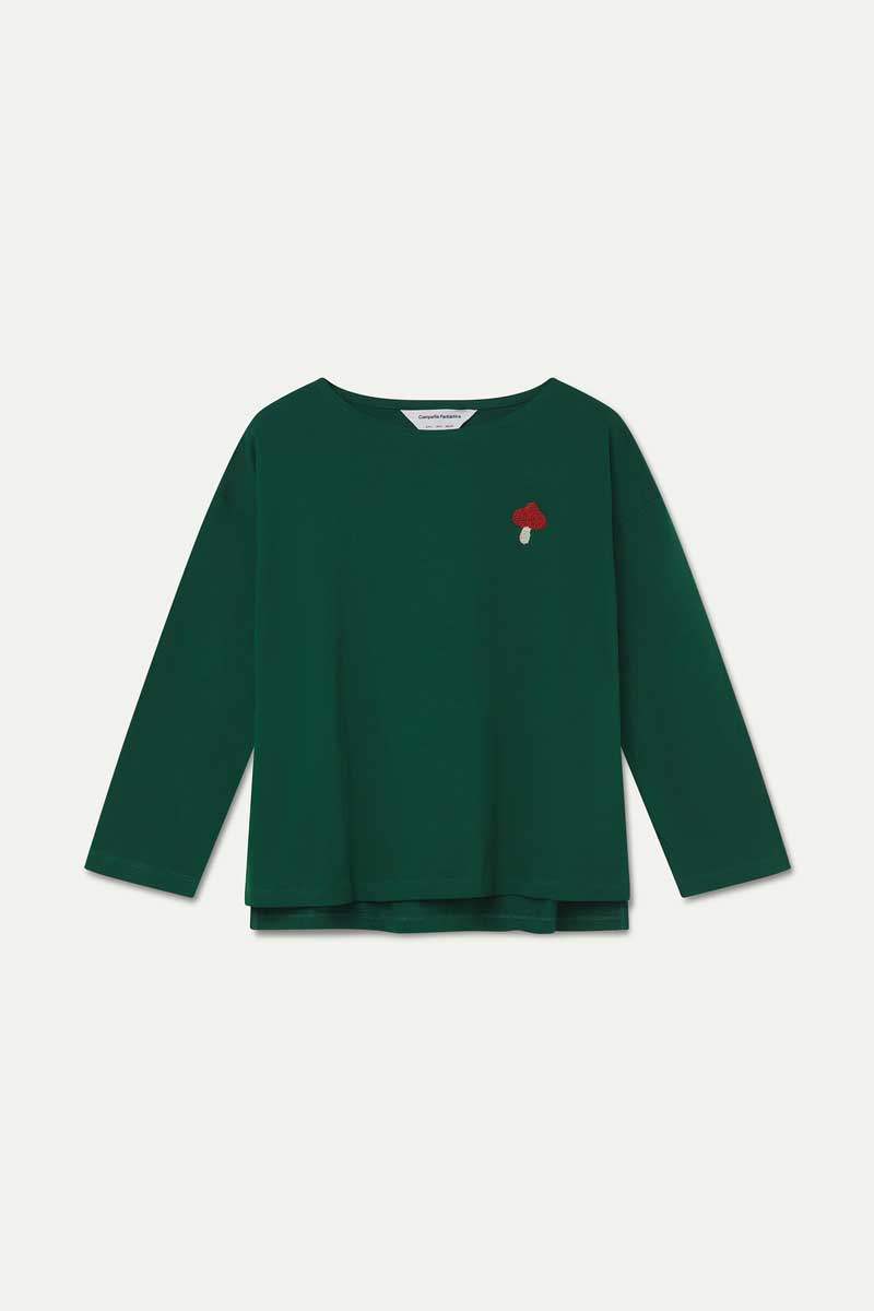 Camiseta 100% algodón verde con  parche de hongo