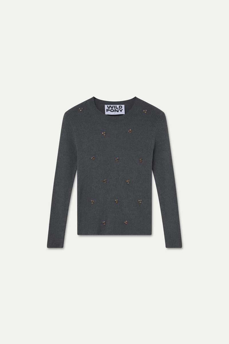 Jersey gris con apliques  multicolor
