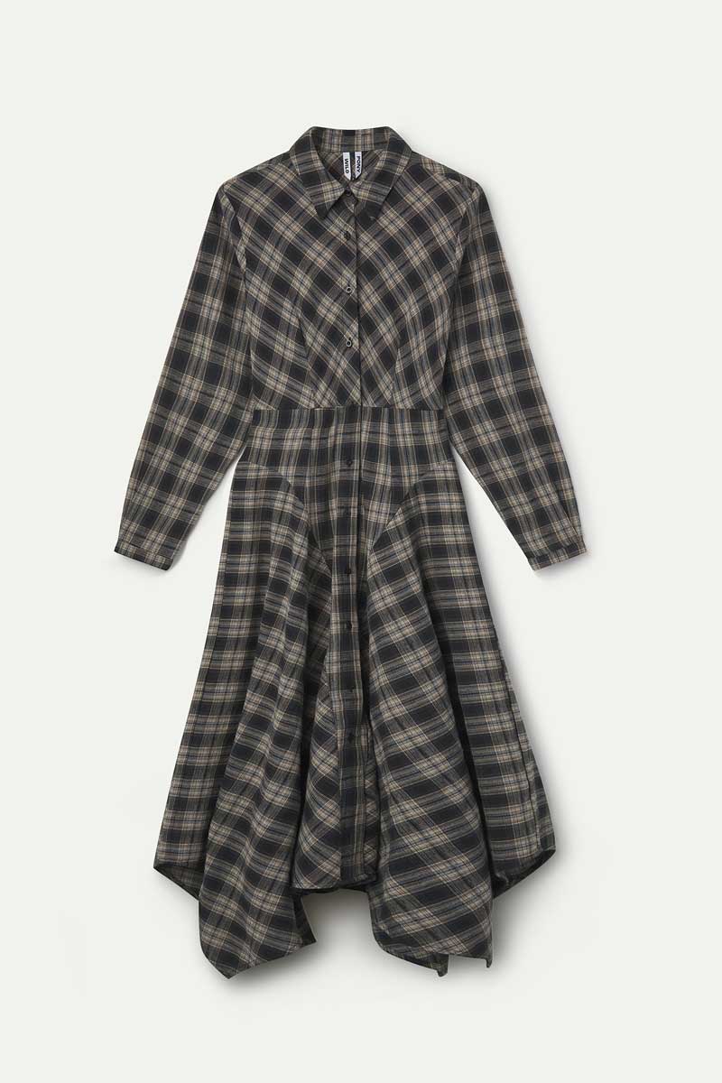 Vestido midi con estampado de  cuadros negros