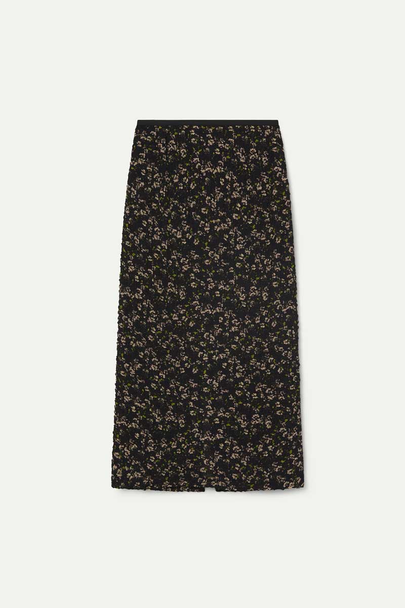 Falda midi con estampado de flores  brillantes verdes