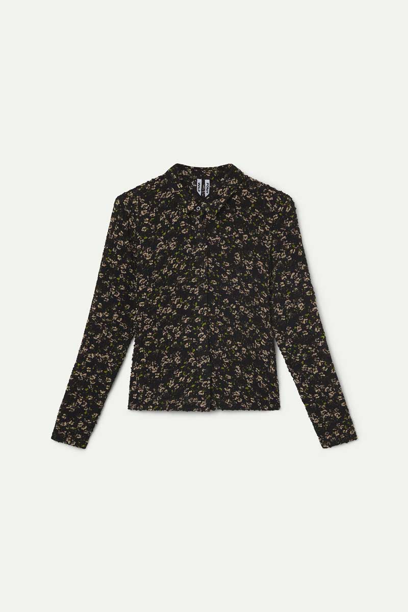Camisa con estampado de flores  brillantes verde