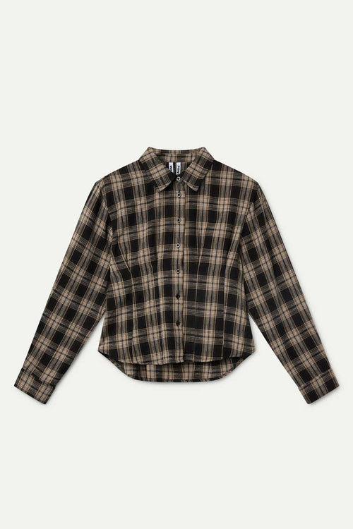 Camisa mezcla algodón con estampado de cuadros negro