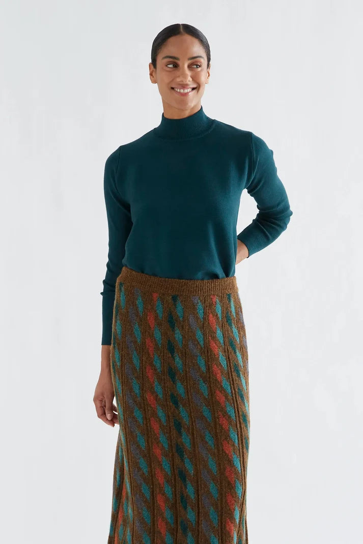 Jersey cuello alto básico verde oscuro