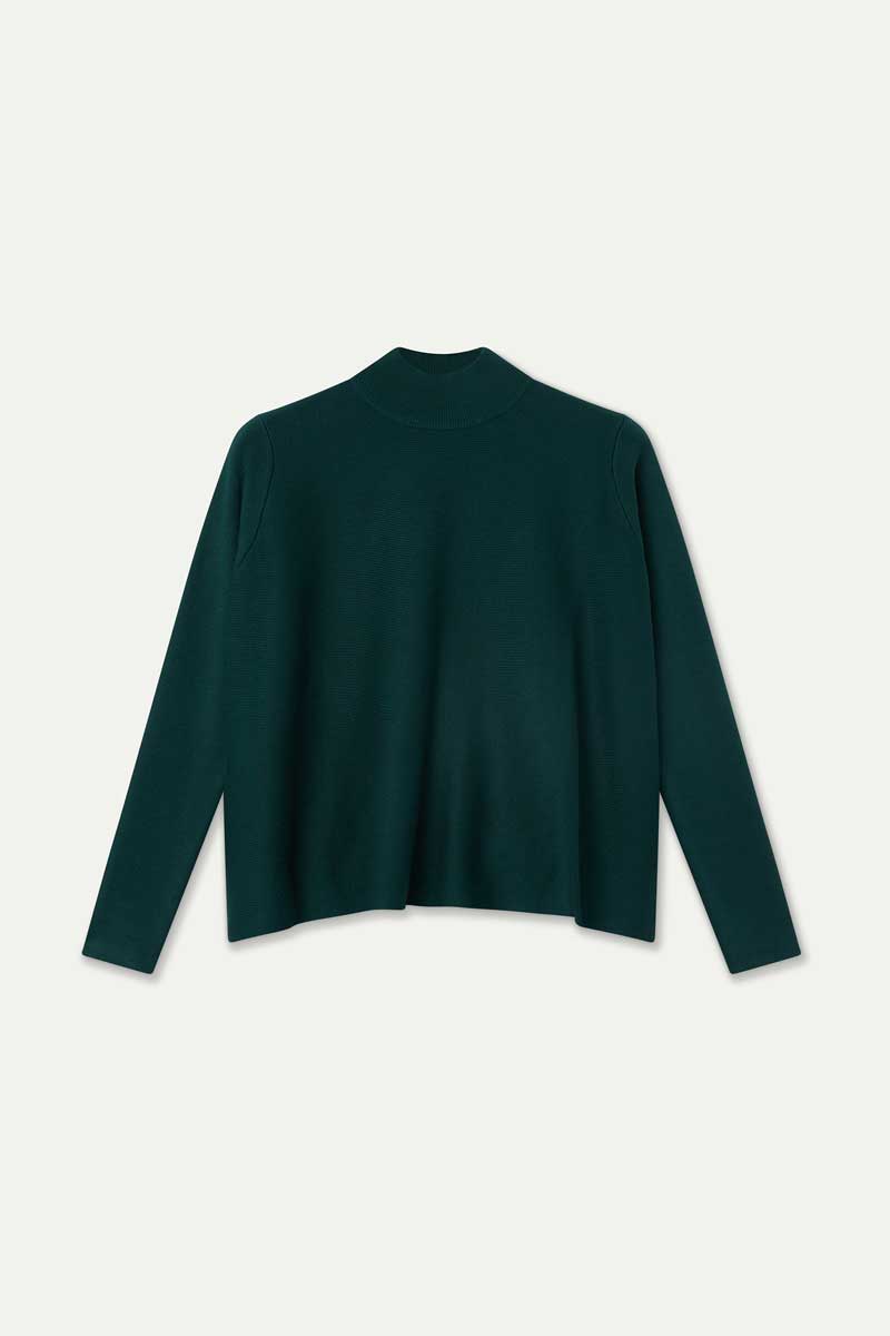 Jersey cuello alto básico verde oscuro