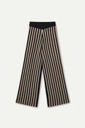 Pantalón punto con estampado de rayas negro y beig