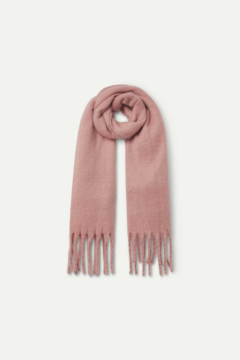 Bufanda punto con flecos rosa claro