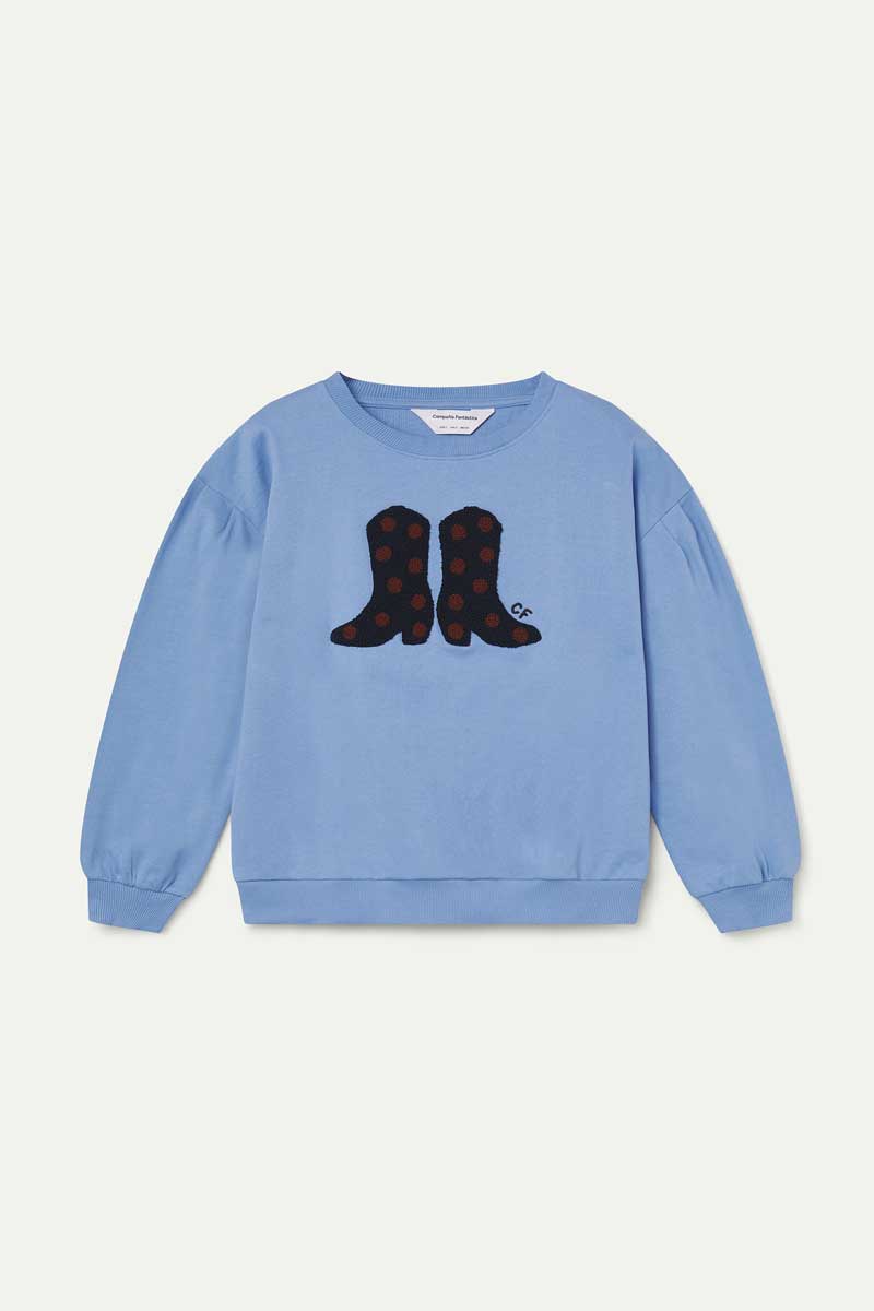 Sudadera 100% algodón azul claro con bordado de botas cowboy